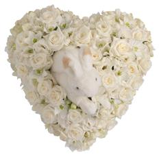 White Rose and Orchid Heart with Rabbit 