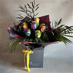 6 rainbow roses handtied Melanie's Florist Castleford